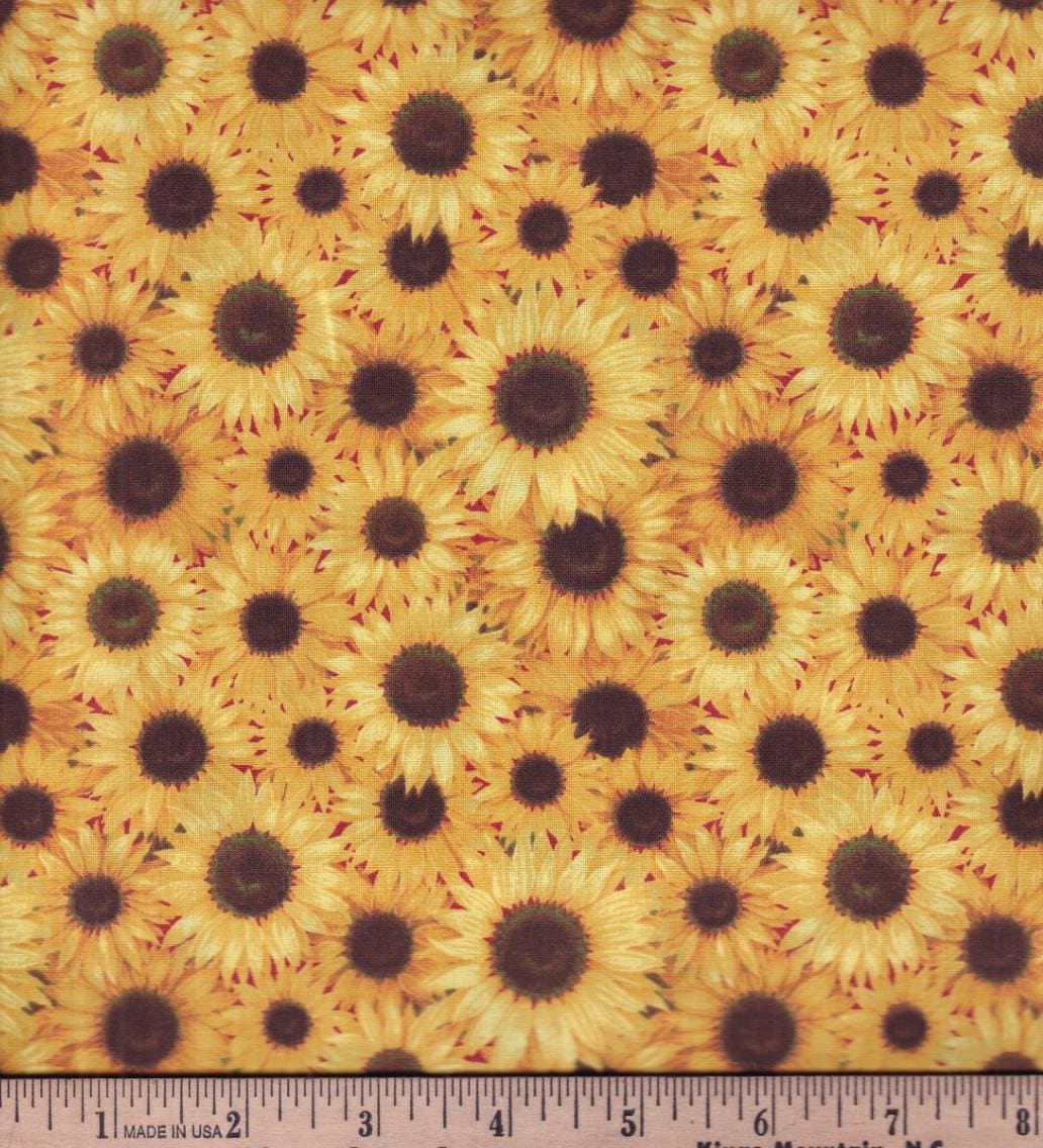 Packed Sunflowers Cotton fabric- continuous cuts- 100% Cotton - FT-Floral/Blenders 16890-Y Yellow - Packed Sunflowers