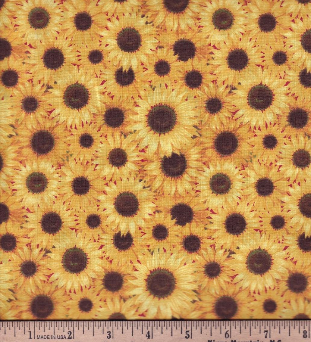 Packed Sunflowers Cotton fabric- continuous cuts- 100% Cotton - FT-Floral/Blenders 16890-Y Yellow - Packed Sunflowers
