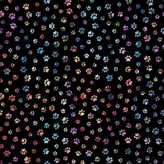 Paw Cotton fabric 100% Cotton - Continuous Cuts- TT-Cat CD4006 Black - Paw Prints