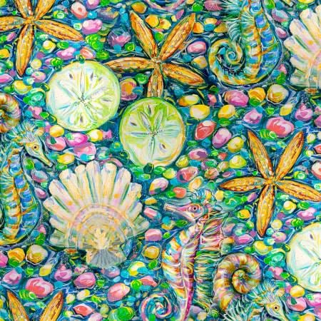 SEASIDE SUMMER 24157 Multi Conchology 100% Cotton Fabric