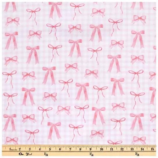Flannel Pink Bows Gingham Fabric- continuous cuts