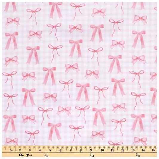 Flannel Pink Bows Gingham Fabric- continuous cuts