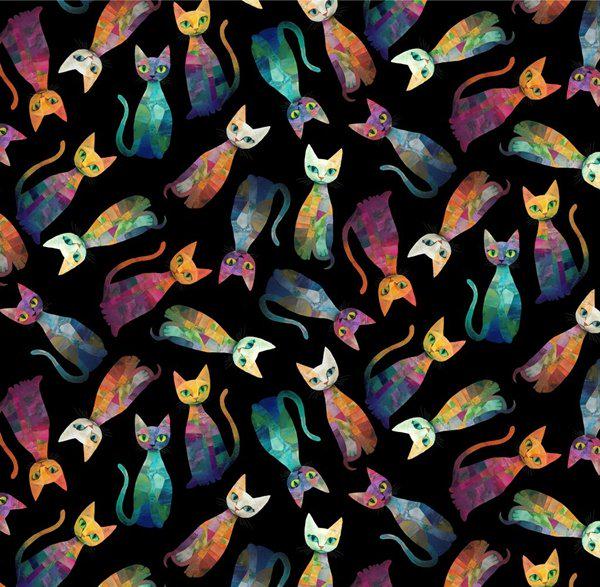 Tossed Quilt Cats Cotton Fabric - 100% Cotton- Continuous Cuts - Timeless treasures