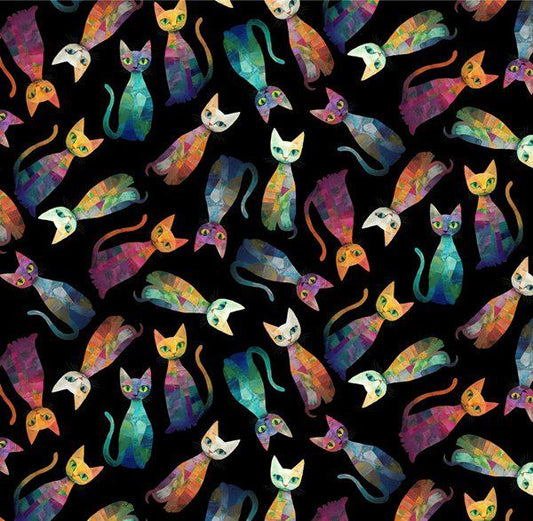 Tossed Quilt Cats Cotton Fabric - 100% Cotton- Continuous Cuts - Timeless treasures