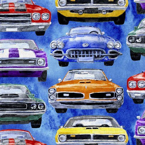 Road Runners Cars Trucks Cotton fabric- Multi-  100% Cotton - Fabric Planes, Trains, Trucks
