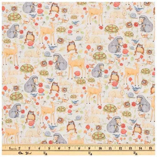 Woodland Cuties animals fabric- 100% Cotton - continuous cuts- Racoon - Fox - Bear-
