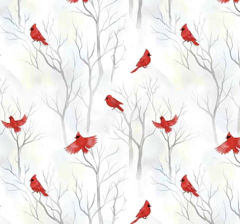Cardinals Amongst Trees 100% Cotton Fabric - Continuous Cuts - Drewie Pie Fabrics