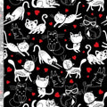 Tossed Cats and Hearts Cotton Fabric - 100% Cotton- Continuous Cuts Fat Quarters Timeless Treasures CAT CD3833