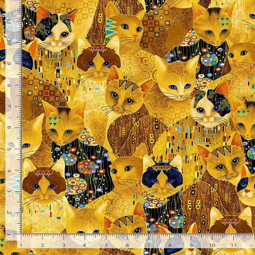 Bejeweled Cats Cotton Fabric - 100% Cotton- Continuous Cuts -Timeless Treasures CAT CM1881