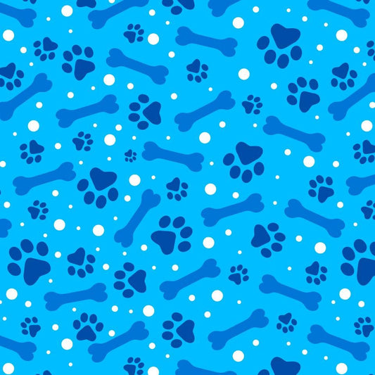 Dog Bones and Paw Prints Christmas Fabric -100% Cotton- David Textiles DATDX-4363-4C-8 Blue