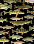 Fish on Black 100% Cotton fabric- continuous cuts- fast shipping! TT-Nature CD6405 Black Fish