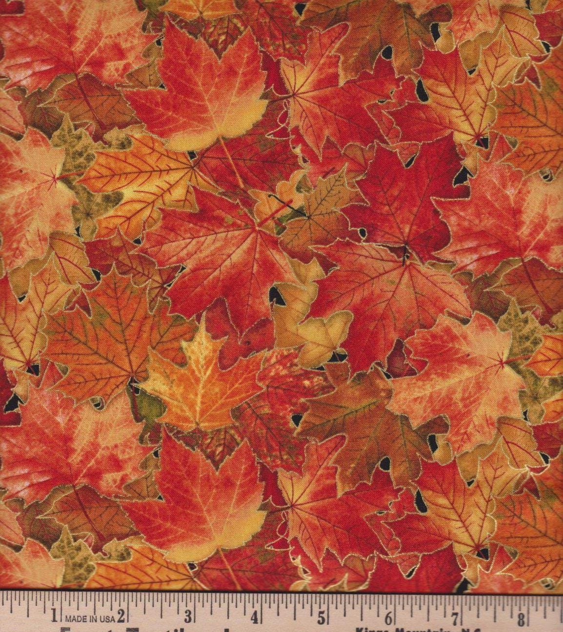 Harvest Time Metallic Accent Leaf cotton fabric, 100% Cotton  ES-Harvest Time M613 Multi - Leaves w/Metallic