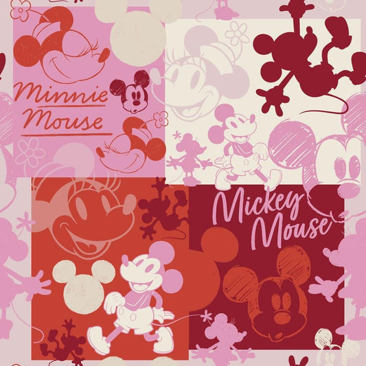 Mickey & Minnie Mouse on Pink 100% Cotton - continuous cuts SPR80470-A62078 Licensed Fabric