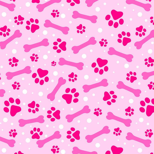 Dog Bones and Paw Prints Christmas Fabric -100% Cotton- David Textiles DATDX-4363-4C-10 Pink