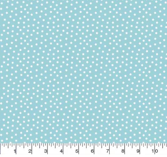 Tiny Stars on Aqua Blue Cotton fabric - 100% Cotton - continuous cuts