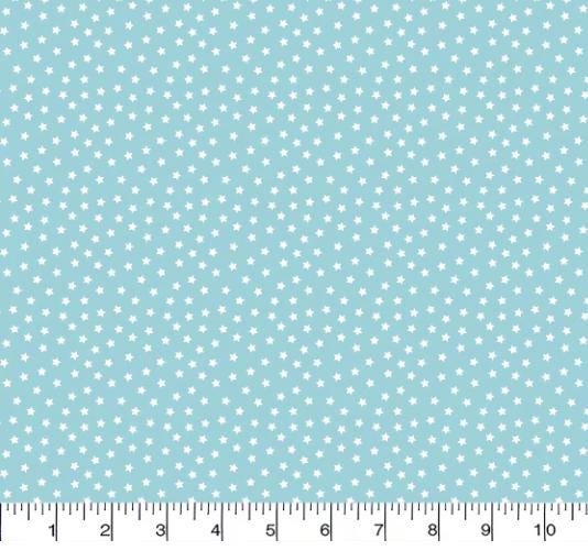 Tiny Stars on Aqua Blue Cotton fabric - 100% Cotton - continuous cuts