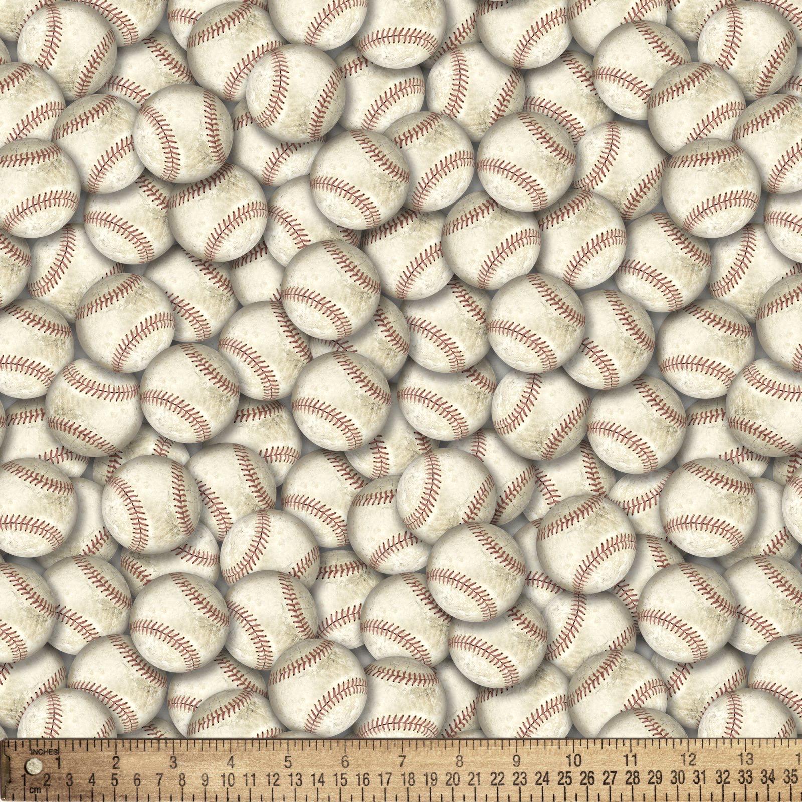 All Star Sports Cotton DT-4634-6C-1 Multi - Vintage Baseballs 100% Cotton Fabric - David Textiles
