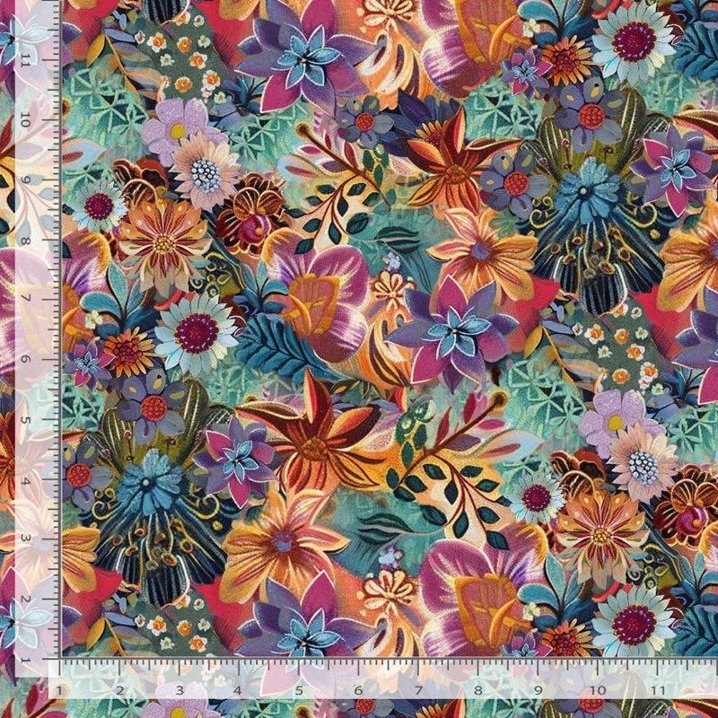 Boho Floral 100% Cotton - TT-Cat CD4117 Sage Continuous Cuts