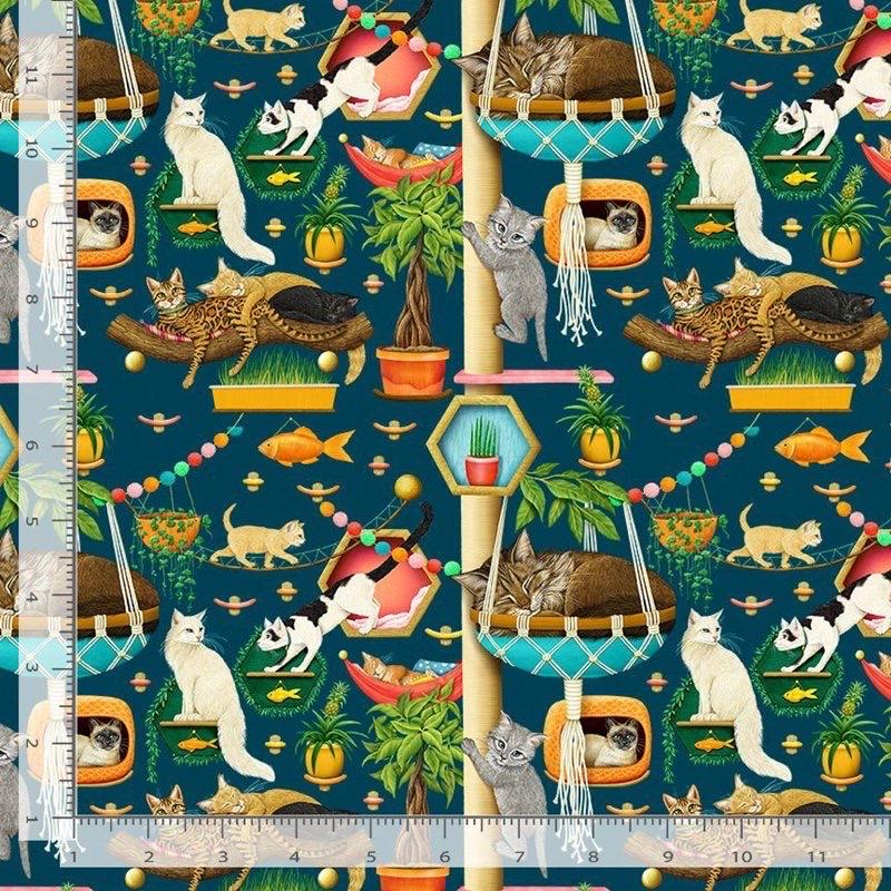 Cats on shelves - cotton fabric 100% Cotton - Fabric ROSIE CD4127 Timeless Treasures