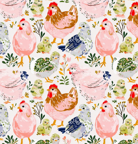 Watercolor Pink Blue Chicks Cotton fabric- Continuous cuts- 100% Cotton-