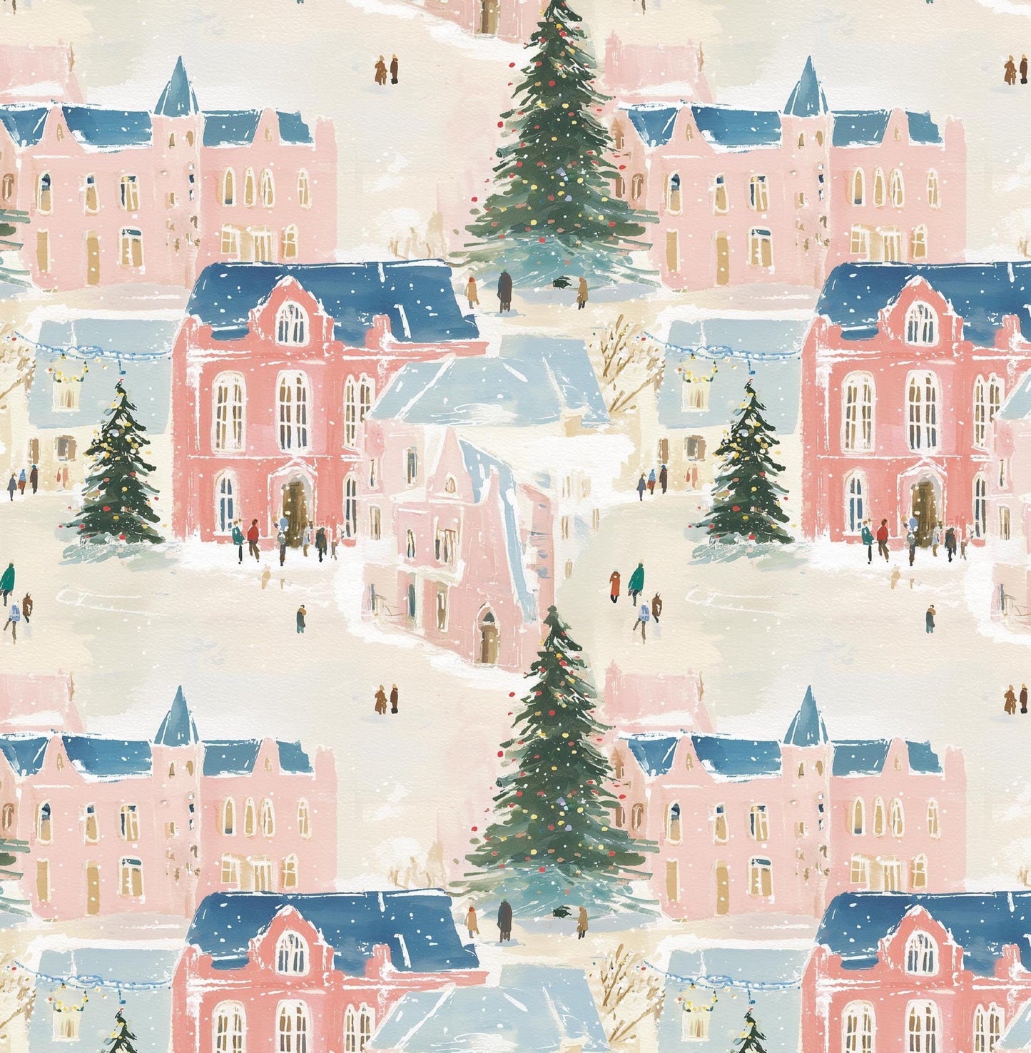 Pink Winter Village Cotton fabric 100% Cotton - Drewie Pie Fabrics