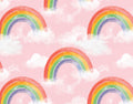 Watercolor Rainbows on Pink 100% Cotton Fabric - Continous Cuts - Drewie Pie Fabrics