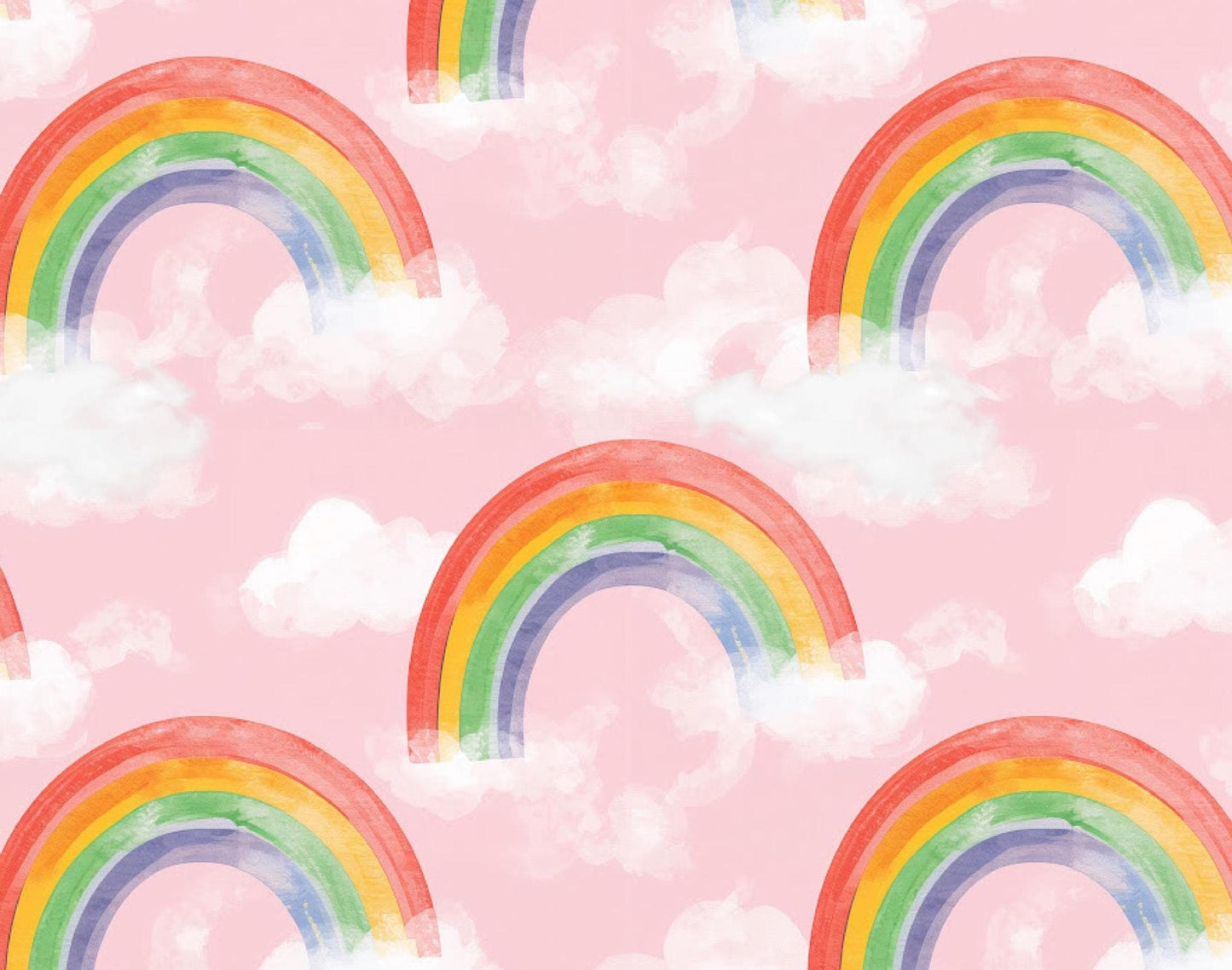 Watercolor Rainbows on Pink 100% Cotton Fabric - Continous Cuts - Drewie Pie Fabrics