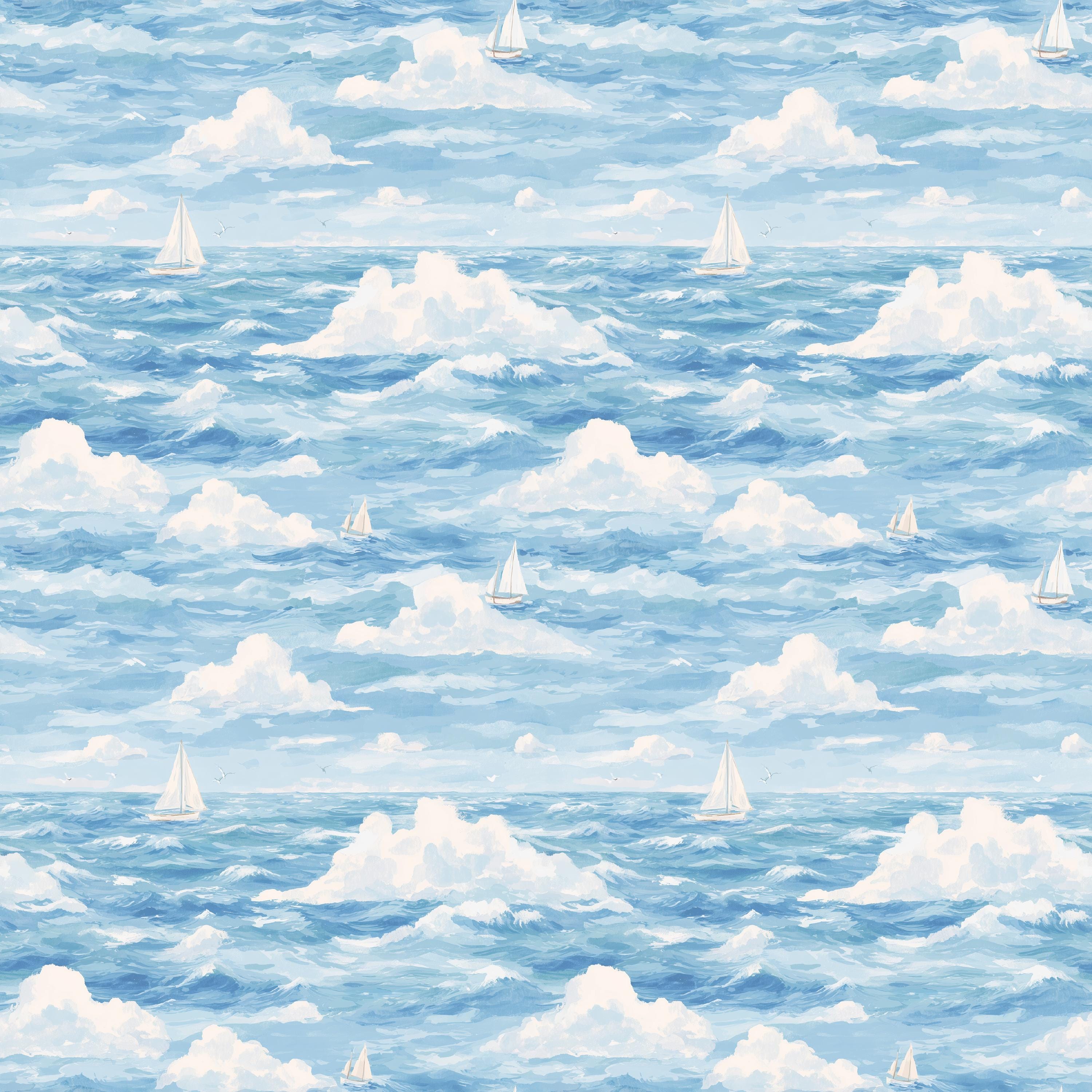 Watercolor Sailing 100% Cotton Fabric - Continous Cuts - Drewie Pie Fabrics