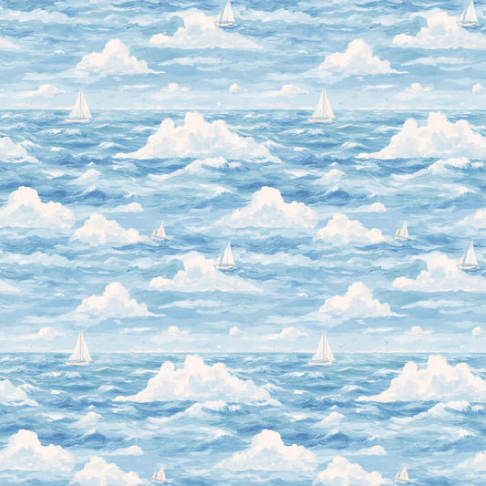 Watercolor Sailing 100% Cotton Fabric - Continous Cuts - Drewie Pie Fabrics