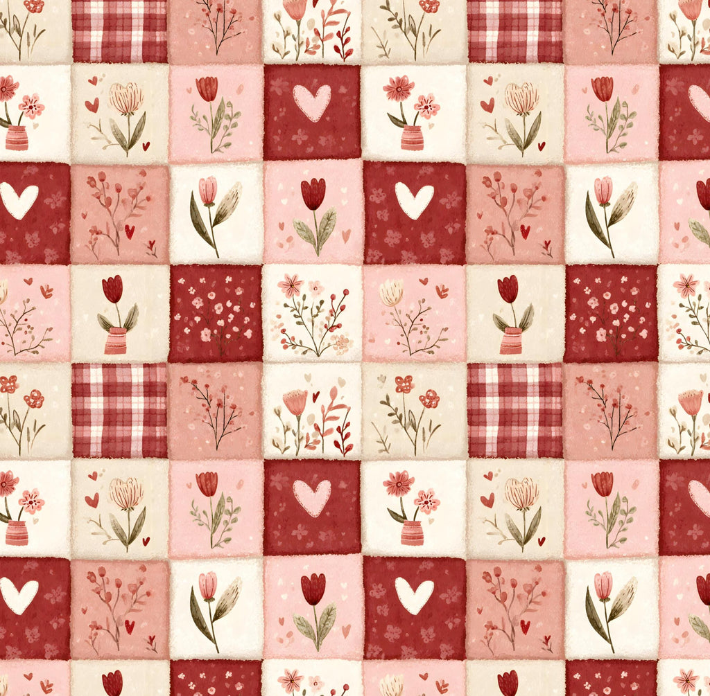 Floral Valentines Patchwork by DigiBunnyStudio Cotton Fabric- 100% Cotton Continuous Cuts Drewie Pie Fabrics - Floral Tiles Stamps
