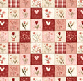 Floral Valentines Patchwork by DigiBunnyStudio Cotton Fabric- 100% Cotton Continuous Cuts Drewie Pie Fabrics - Floral Tiles Stamps