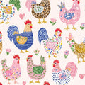 Watercolor Chickens Cotton fabric- Continuous cuts- 100% Cotton- Drewie Pie Fabrics