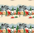 Watercolor Winter Scene Village Cotton fabric 100% Cotton - Drewie Pie Fabrics