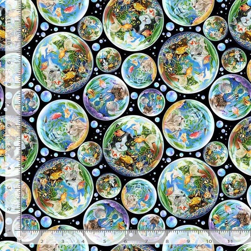 Cats in Fish Bowls cotton fabric - 100% Cotton - Fabric - Continuous Cuts Timeless Treasures CD4150