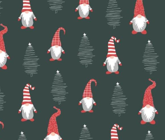 Christmas Gnomes 100% Cotton Fabric - Continuous Cuts - Drewie Pie Fabrics- Fabric Gnomes