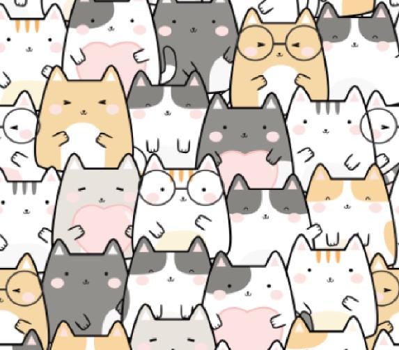 Packed Cartoon Cats 100% Cotton Fabric - Continuous Cuts - By Drewie Pie Fabrics