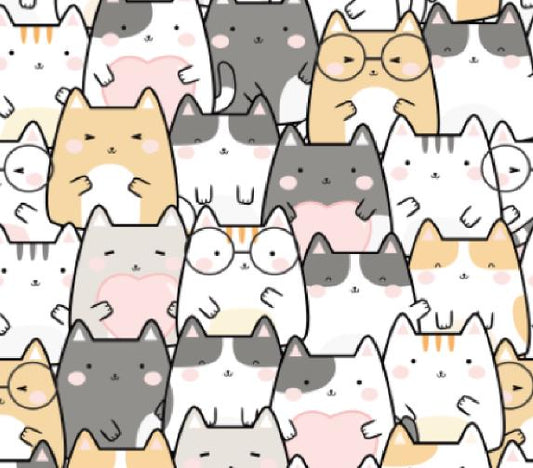 Packed Cartoon Cats 100% Cotton Fabric - Continuous Cuts - By Drewie Pie Fabrics