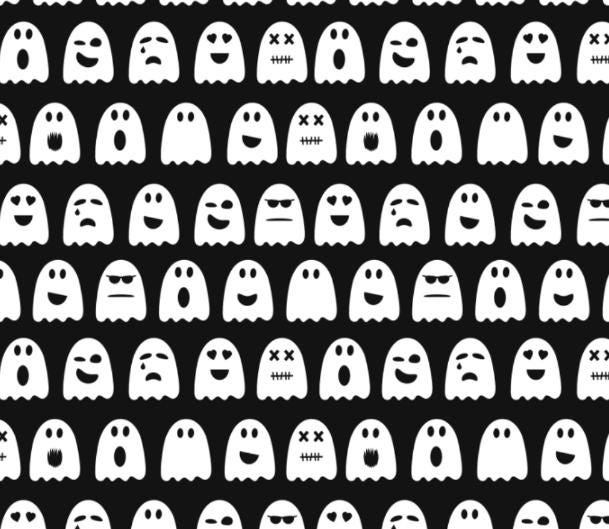 Ghosts on Black Halloween 100% Cotton Fabric - Drewie Pie Fabrics