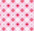 Paw Prints & Hearts on Pink Plaid Cotton fabric - 100% Cotton - Continuous Cuts