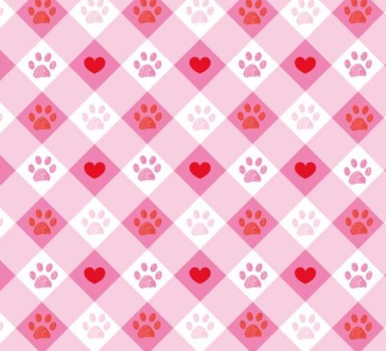 Paw Prints & Hearts on Pink Plaid Cotton fabric - 100% Cotton - Continuous Cuts