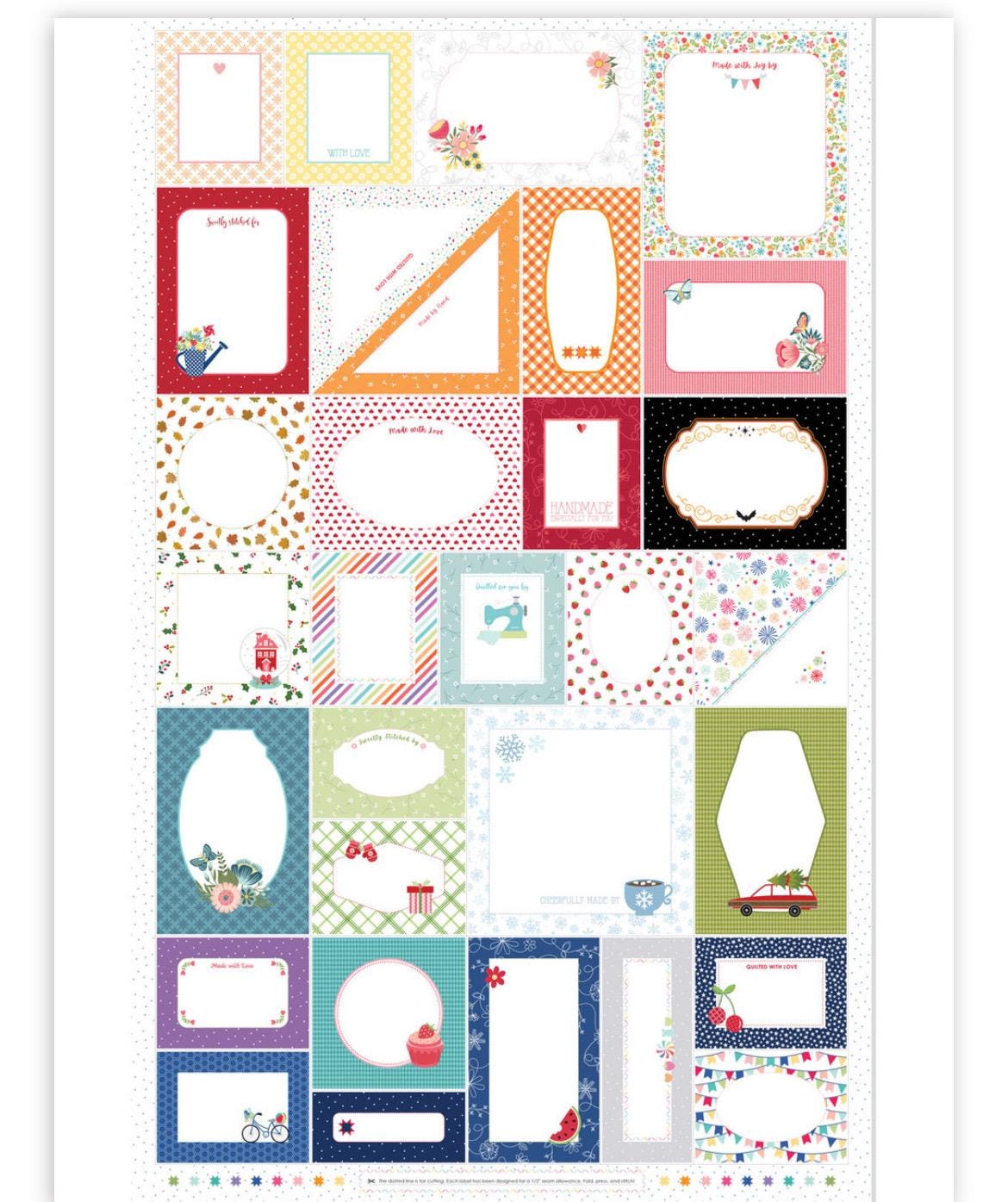 Stitched With Love Label Panel 100% Cotton -27 inches long by  44" wide Maywood Studio