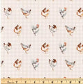 Vintage Chickens on Gingham Ccotton Fabric - 100% Cotton Continuous Cuts