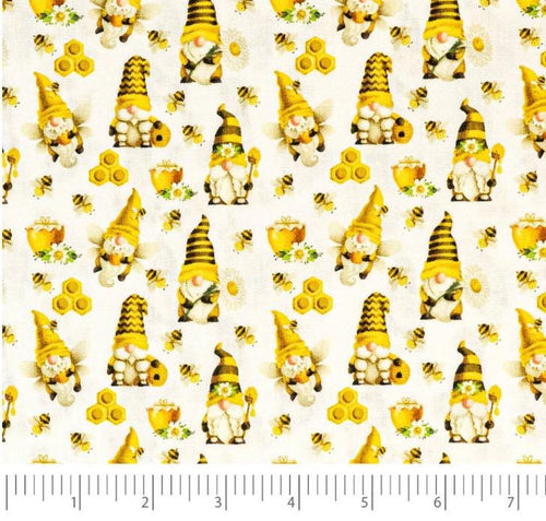 Bee Keeper Gnomes Fabric- Gnomes 100% Cotton - Bee Keeper