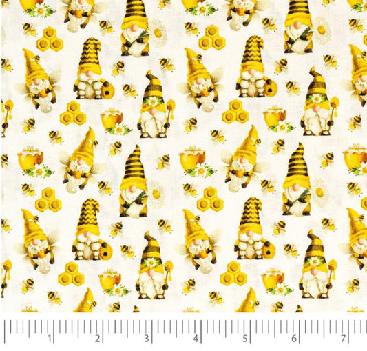 Bee Keeper Gnomes Fabric- Gnomes 100% Cotton -  Bee Keeper