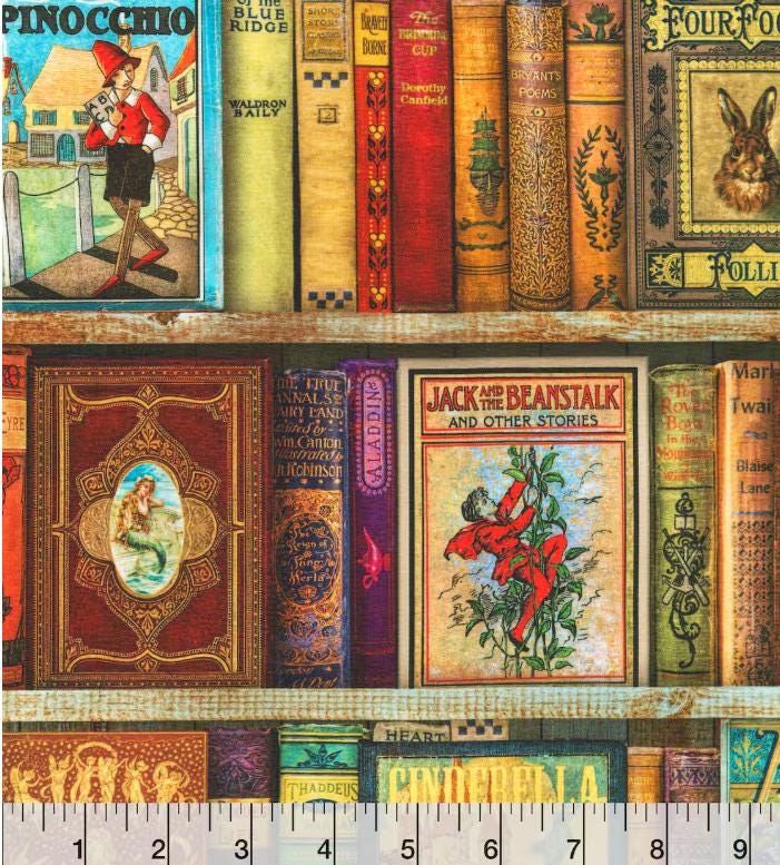 Robert Kaufman Books On a Shelf Cotton Fabric - 100% Cotton- Licensed Print- Sleeping Beauty- Fairy Tales- Little Red Riding Hood - Classics