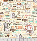 Coffee House Signs Cotton Fabric - 100% Cotton Robert Kaufman Fabric