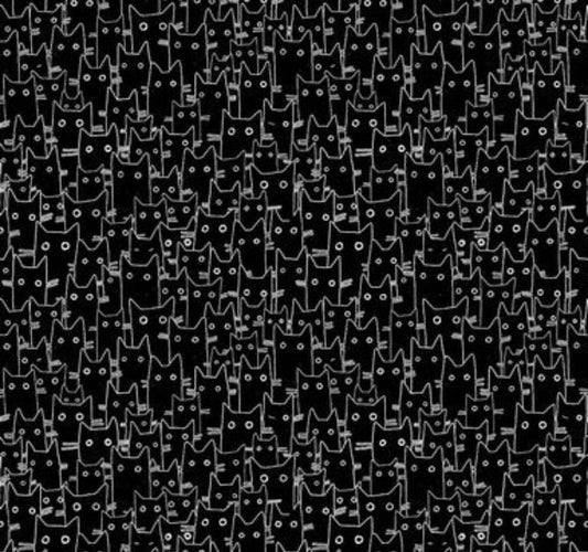 Dear Stella Black and White Cat Cotton Fabric - 100% Cotton- Continuous Cuts -