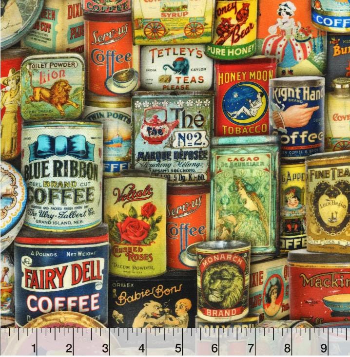 Vintage Signs Tins Robert Kaufman Cotton Fabric - 100% Cotton