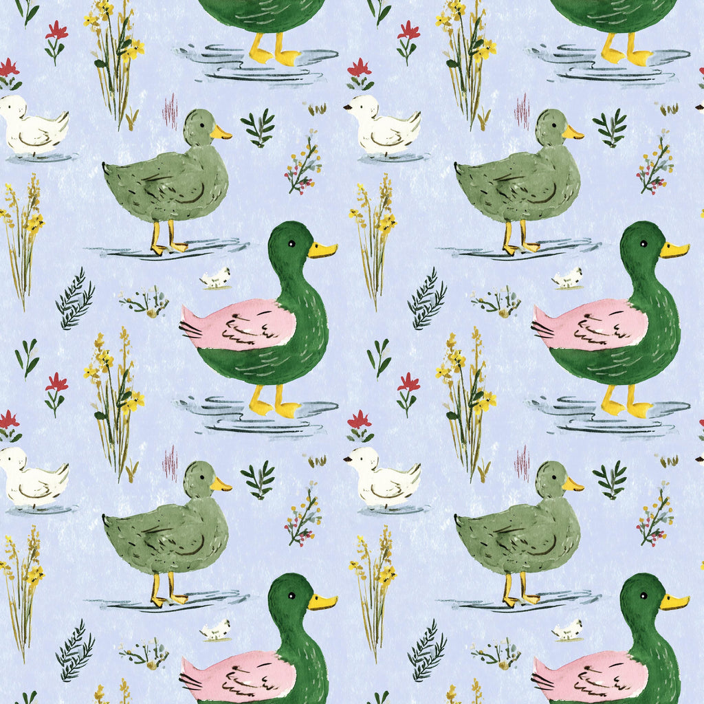 Watercolor Ducks Cotton fabric- Continuous cuts- 100% Cotton-