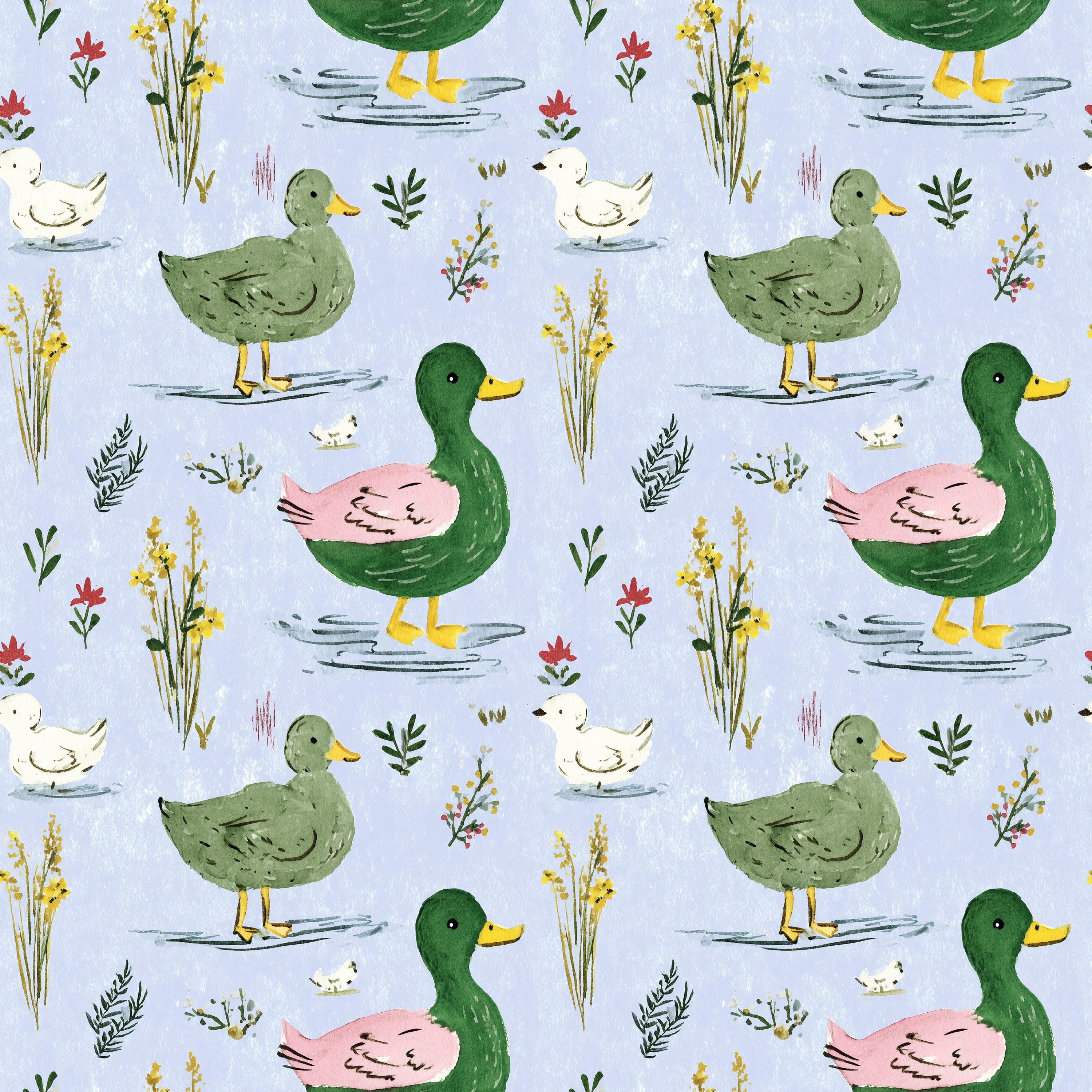 Watercolor Ducks Cotton fabric- Continuous cuts- 100% Cotton-